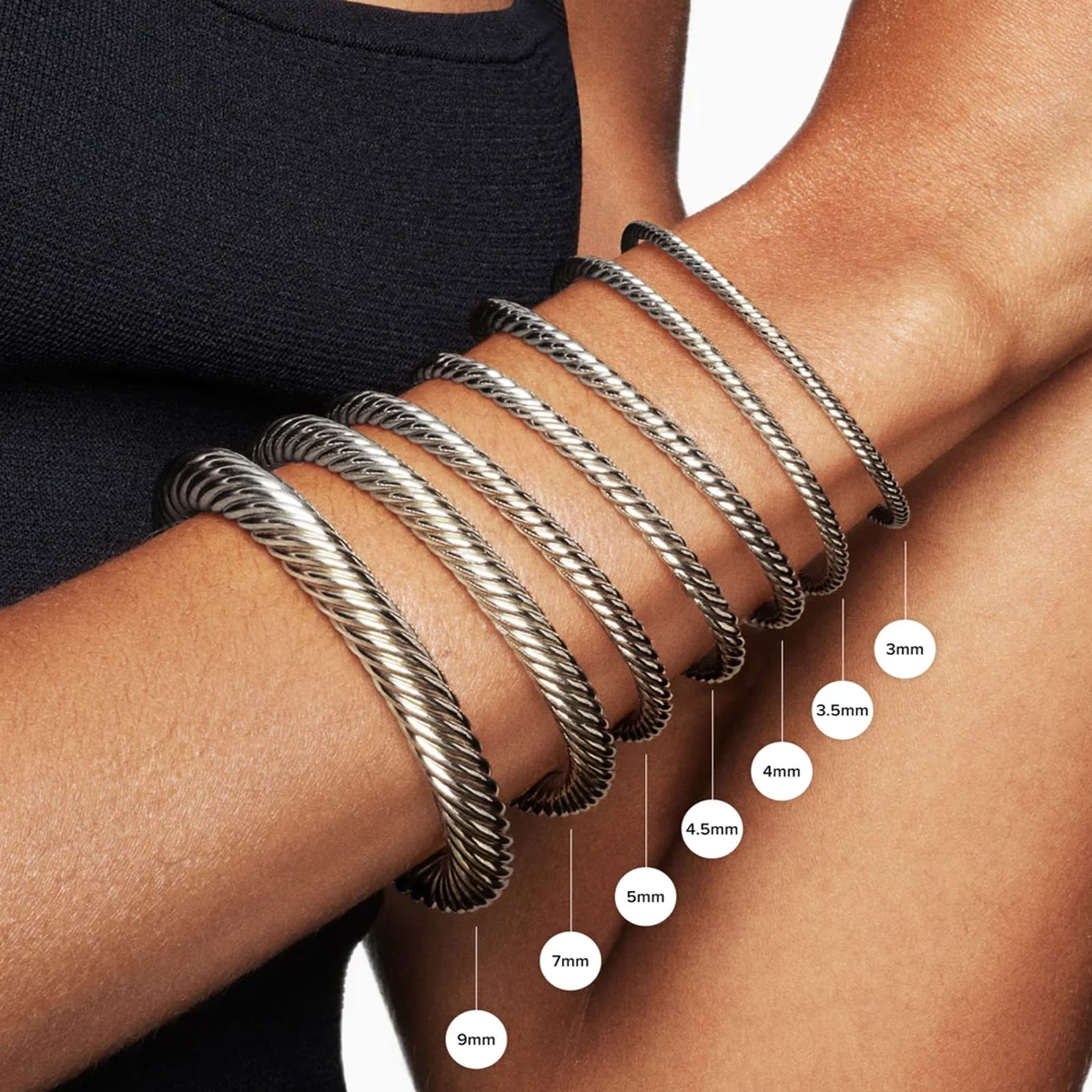 David Yurman Classic Cable Bracelet In Sterling Silver with 18ct Yellow Gold and Perdiot, 4mm